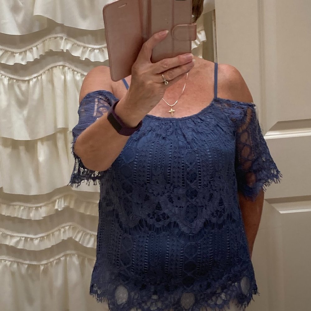 Daytrip Smoke Blue Cold Shoulder Crochet Top Size XS